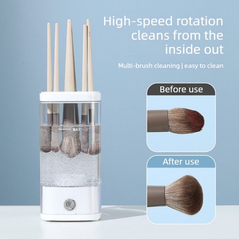 Makeup Brush Cleaner, USB-Powered High-Speed Rotating Cosmetic Brush Washing and Storage Machine—White - Image 2