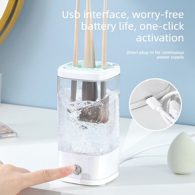 Makeup Brush Cleaner, USB-Powered High-Speed Rotating Cosmetic Brush Washing and Storage Machine—White - Image 3