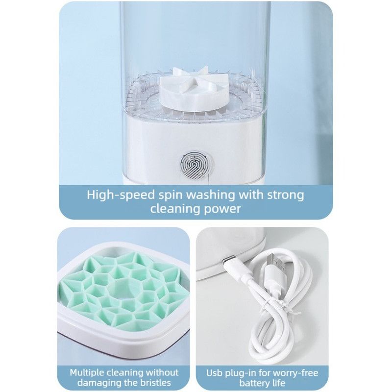 Makeup Brush Cleaner, USB-Powered High-Speed Rotating Cosmetic Brush Washing and Storage Machine—White - Image 4