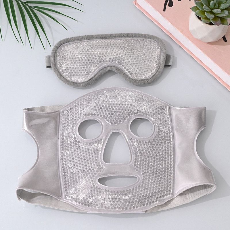 Gel Bead Hot & Cold Facial Mask & Eye Mask Set, Cooling and Heating Pack for Face and Eye Relief—Gray - Image 1