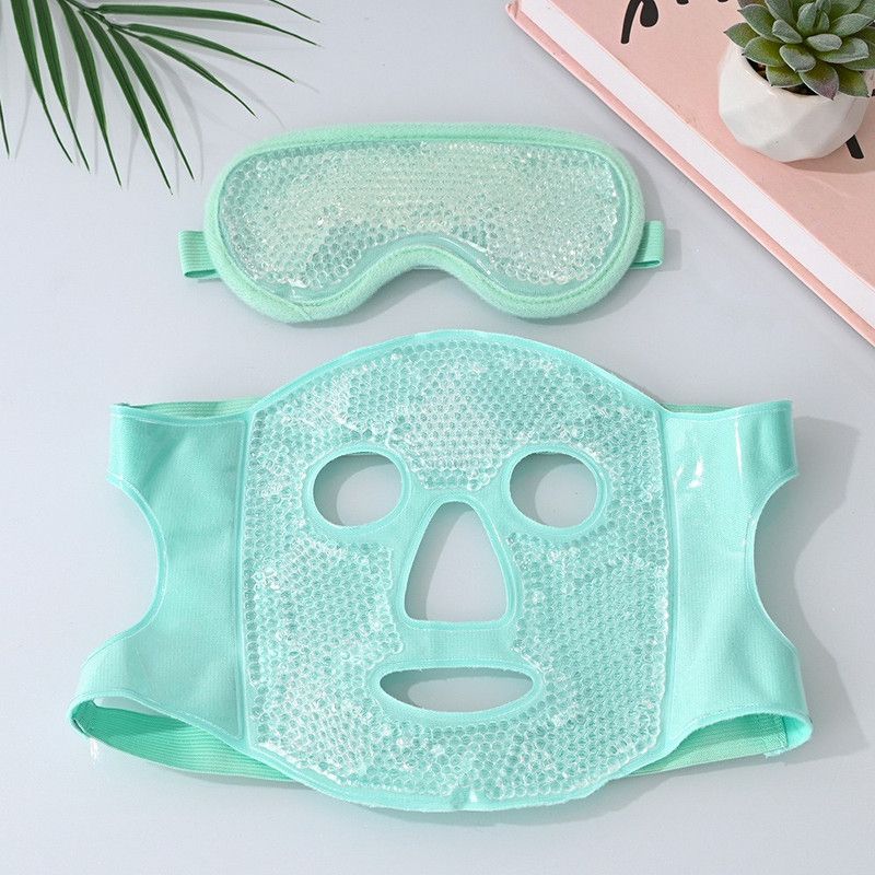 Gel Bead Hot & Cold Facial Mask & Eye Mask Set, Cooling and Heating Pack for Face and Eye Relief—Green - Image 1