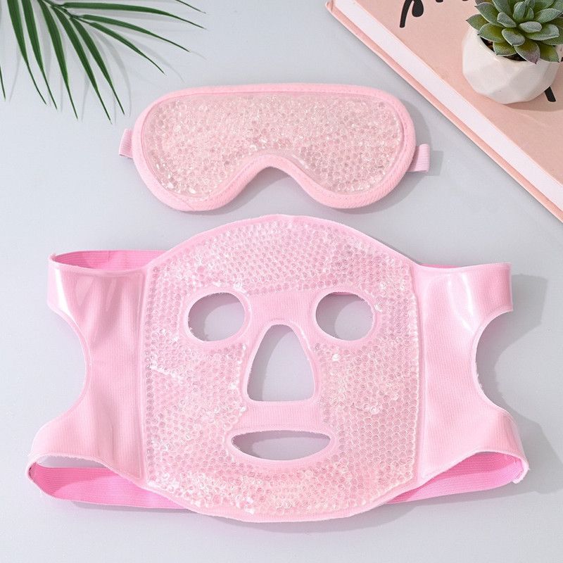 Gel Bead Hot & Cold Facial Mask & Eye Mask Set, Cooling Heating Pack for Face & Eye Relief—Pink - Image 1