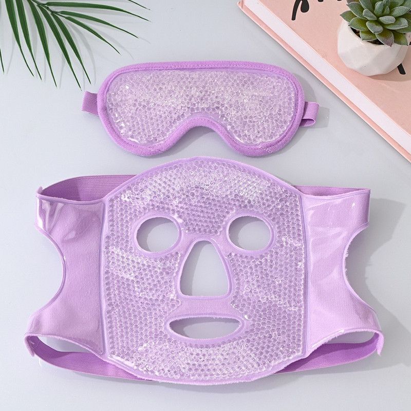 Gel Bead Hot & Cold Facial Mask & Eye Mask Set, Cooling and Heating Pack for Face and Eye Relief—Purple - Image 1
