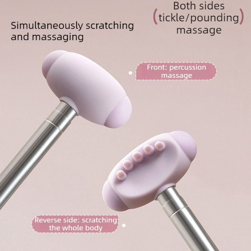 Retractable Double-Sided Back Scratcher, 2-in-1 TPR Itch Relief & Massage Hammer with Hanging Loop—Beige - Image 2