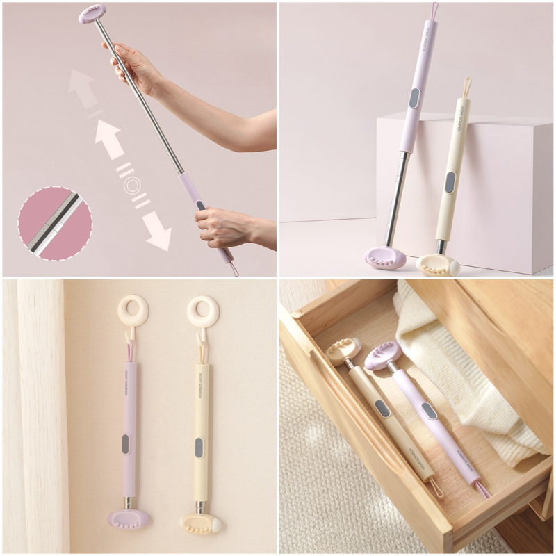 Retractable Double-Sided Back Scratcher, 2-in-1 TPR Itch Relief & Massage Hammer with Hanging Loop—Beige - Image 5