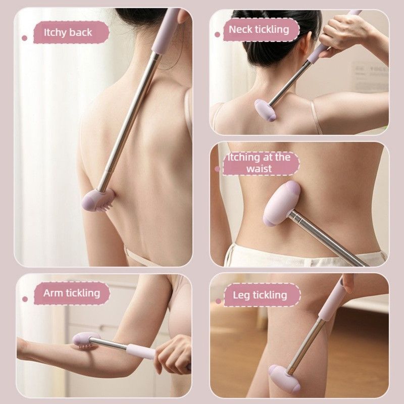 Retractable Double-Sided Back Scratcher, 2-in-1 TPR Itch Relief & Massage Hammer with Hanging Loop—Purple - Image 3