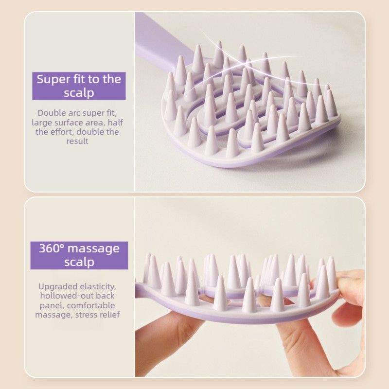 Long-Handle Hollow Hair Shampoo Brush, TPR Soft-Bristle Scalp Massager, Wet & Dry Hair—Black + Pink - Image 2