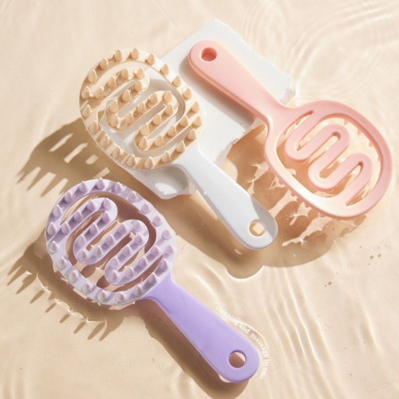 Long-Handle Hollow Hair Shampoo Brush, TPR Soft-Bristle Scalp Massager, Wet & Dry Hair—Black + Pink - Image 7