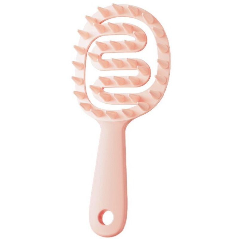 Long-Handled Hollow Hair Shampoo Brush, TPR Soft-Bristle Scalp Massager, for Wet & Dry Hair—Pink - Image 1