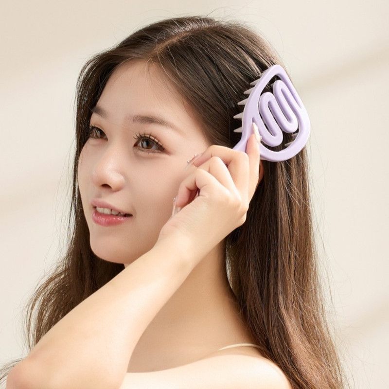 Long-Handled Hollow Hair Shampoo Brush, TPR Soft-Bristle Scalp Massager, for Wet & Dry Hair—Pink - Image 5