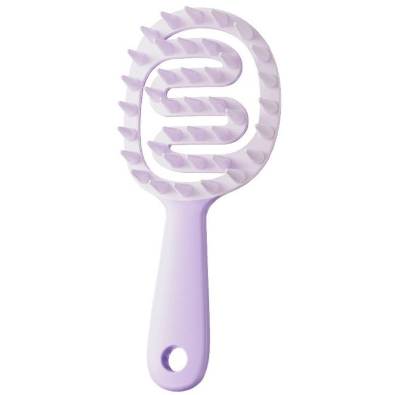 Long-Handled Hollow Hair Shampoo Brush, TPR Soft-Bristle Scalp Massager, for Wet & Dry Hair—Purple - Image 1