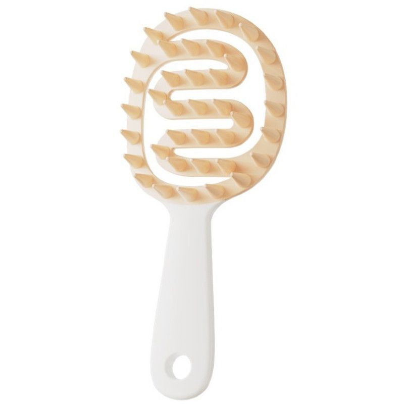 Long-Handled Hollow Hair Shampoo Brush, TPR Soft-Bristle Scalp Massager, for Wet & Dry Hair—White - Image 1