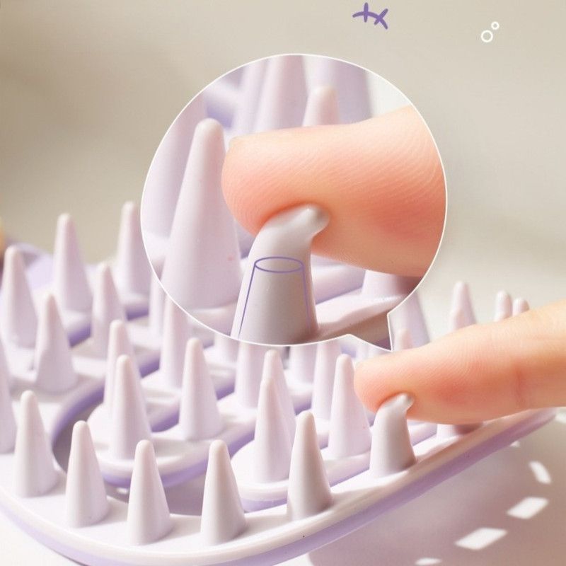 Long-Handled Hollow Hair Shampoo Brush, TPR Soft-Bristle Scalp Massager, for Wet & Dry Hair—White - Image 3