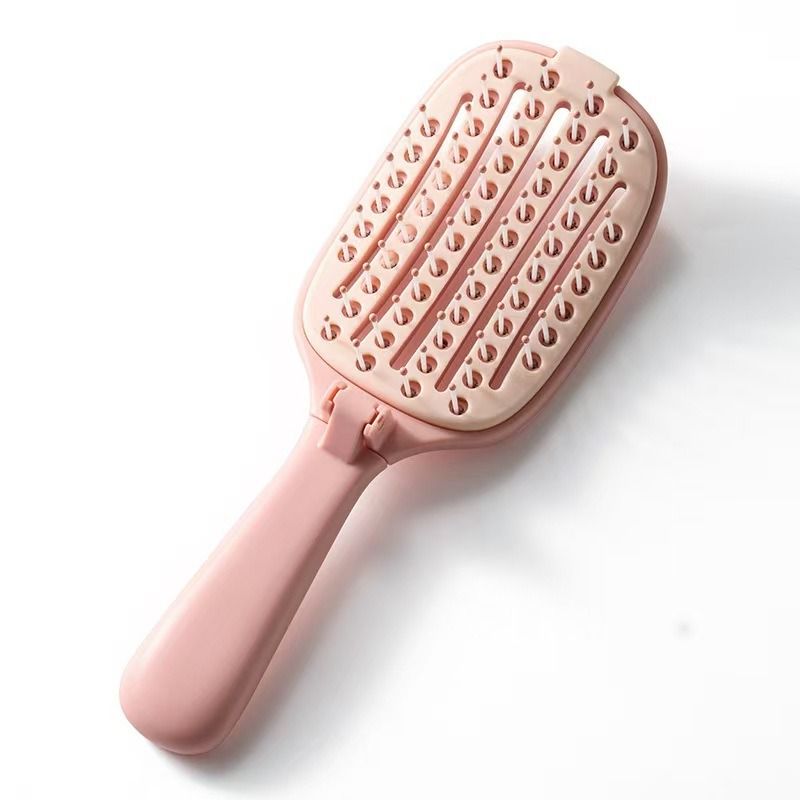 Self-Cleaning Foldable Vent Hair Brush, Portable Detachable Volumizing Scalp Massage Comb—Pink - Image 1