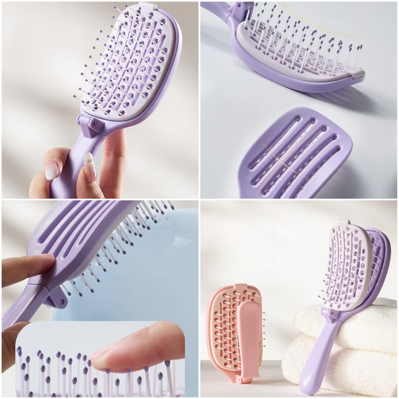 Self-Cleaning Foldable Vent Hair Brush, Portable Detachable Volumizing Scalp Massage Comb—Pink - Image 6