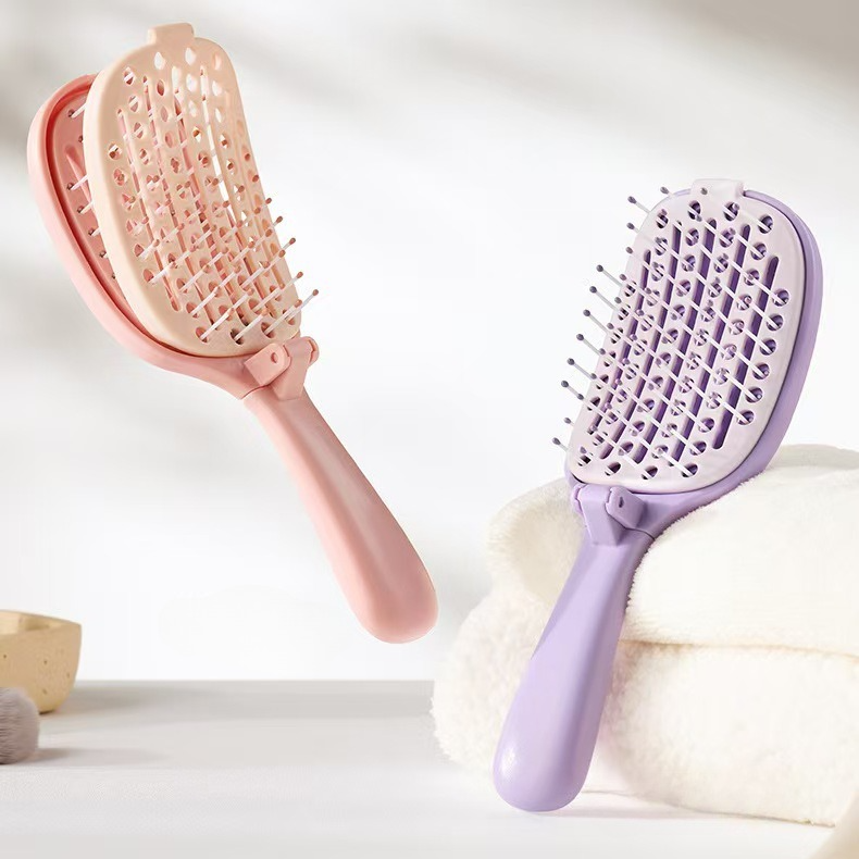 Self-Cleaning Foldable Vent Hair Brush, Portable Detachable Volumizing Scalp Massage Comb—Pink - Image 8