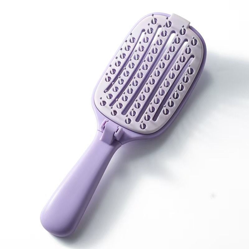 Self-Cleaning Foldable Vent Hair Brush, Portable Detachable Volumizing Scalp Massage Comb—Purple - Image 1
