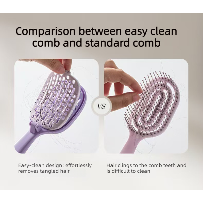 Self-Cleaning Foldable Vent Hair Brush, Portable Detachable Volumizing Scalp Massage Comb—Purple - Image 4