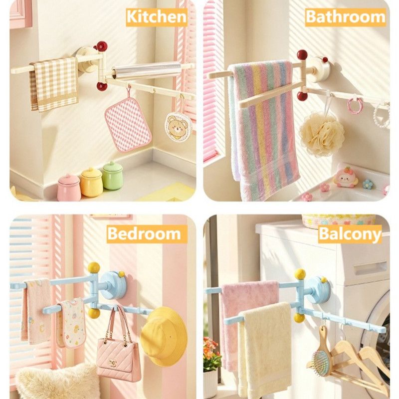 Suction-Mounted Rotatable Towel Rack, Multi-Foldable Kitchen Dishcloth Holder, Multi-Purpose Bathroom Storage Hanger—Beige - Image 4