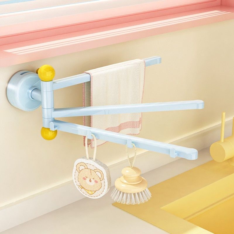 Suction-Mounted Rotatable Towel Rack, Multi-Foldable Kitchen Dishcloth Holder, Multi-Purpose Bathroom Storage Hanger—Blue - Image 5