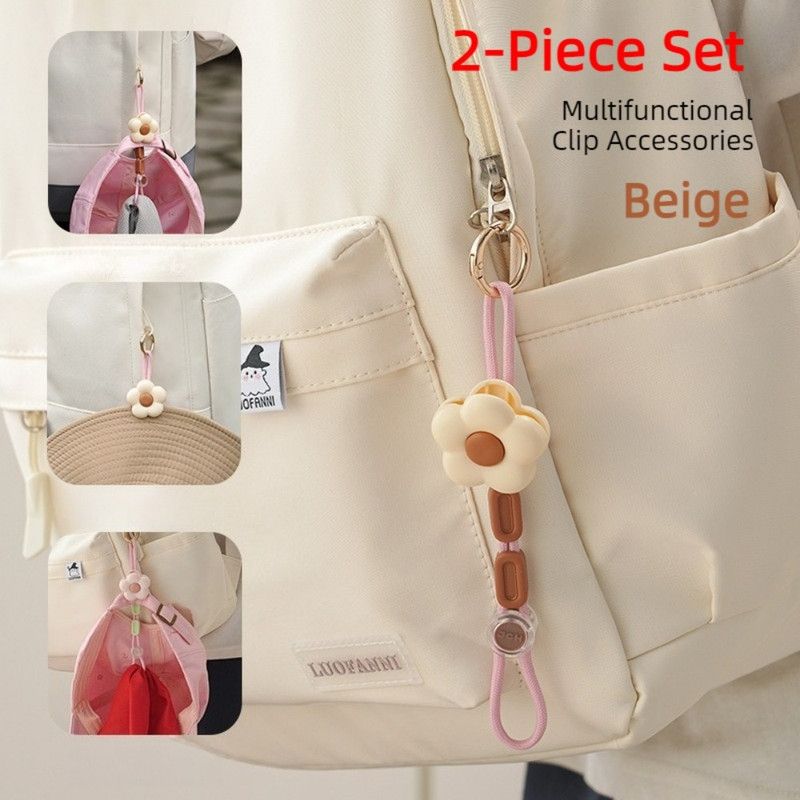 Flower Multi-Purpose Hat Clip 2-Pack, Portable Anti-Lost Cap Holder Hook for Backpacks and Outdoor Travel—Beige - Image 1