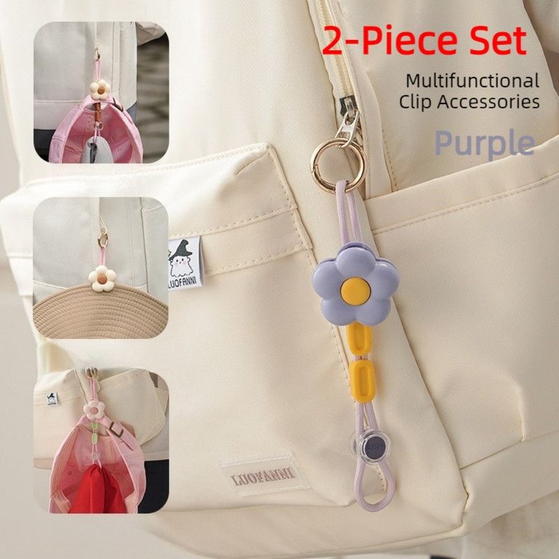 Flower Multi-Purpose Hat Clip 2-Pack, Portable Anti-Lost Cap Holder Hook for Backpacks and Outdoor Travel—Purple - Image 1