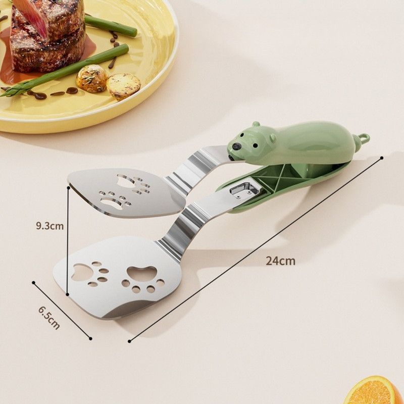 2-in-1 Spatula Tongs, Extended Stainless Steel Oil-Draining Food Tongs, Heat-Resistant Steak Turner—Green - Image 1
