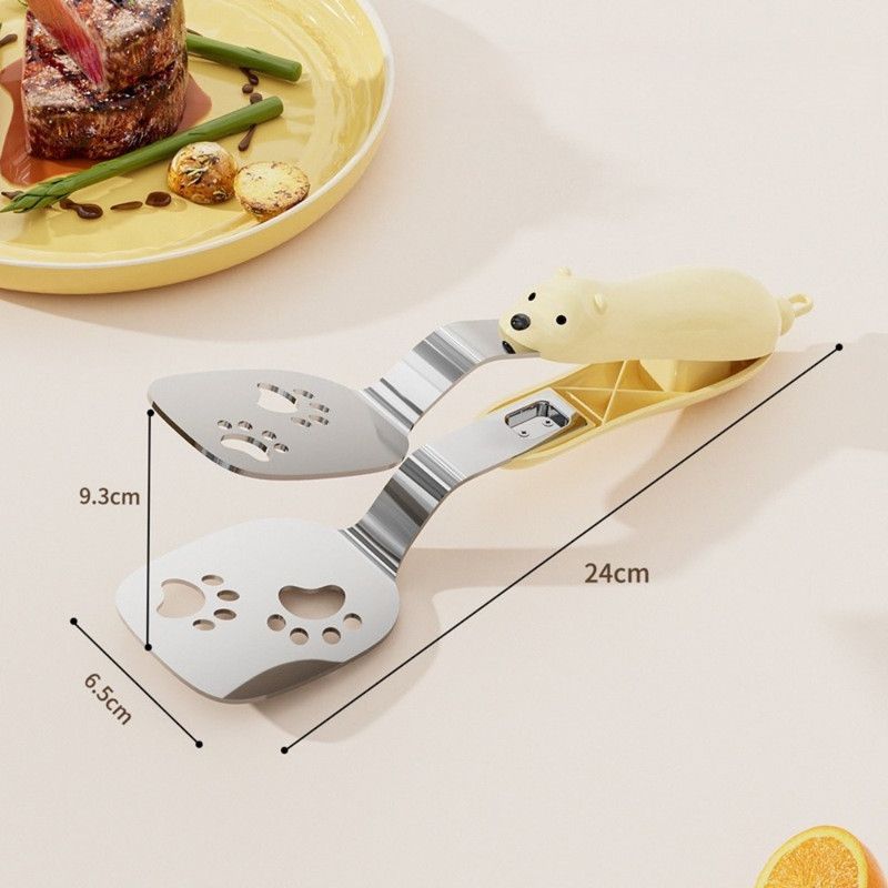 2-in-1 Spatula Tongs, Extended Stainless Steel Oil-Draining Food Tongs, Heat-Resistant Steak Turner—Yellow - Image 1