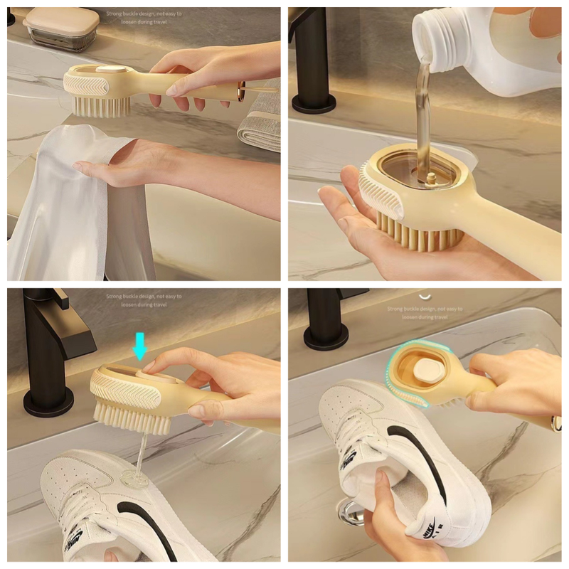 Refillable Liquid Shoe Brush, Soft-Bristle Press-Discharge Laundry Brush for Cleaning Shoes and Clothes—Yellow - Image 3