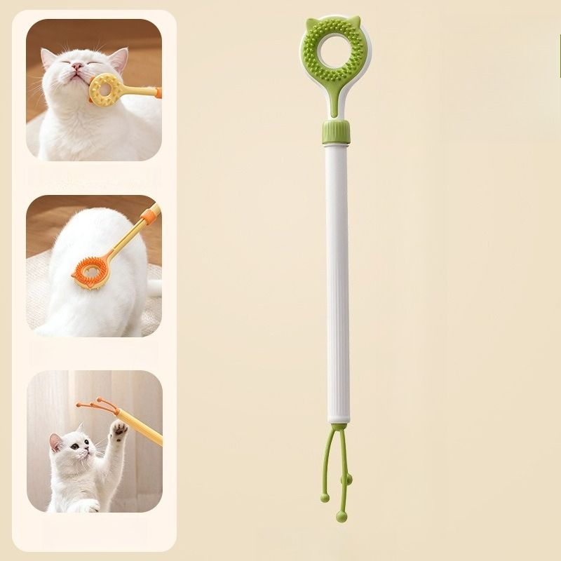 3-in-1 Retractable Pet Scratching Stick, Double-Sided Cat Massage Comb for Cat Grooming—Green - Image 1