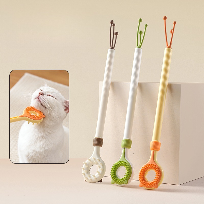 3-in-1 Retractable Pet Scratching Stick, Double-Sided Cat Massage Comb for Cat Grooming—Green - Image 5