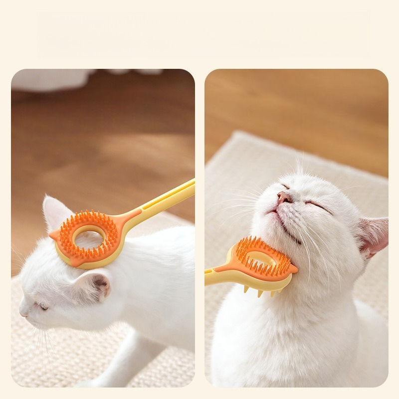 3-in-1 Retractable Pet Scratching Stick, Double-Sided Cat Massage Comb for Cat Grooming—Orange - Image 4