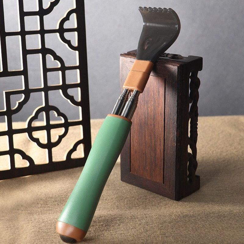 Dual Retractable Back Scratcher, Portable Self-Scratching Tool with Magnetic Massage Roller and Anti-Slip PP Claw - Green - Image 1