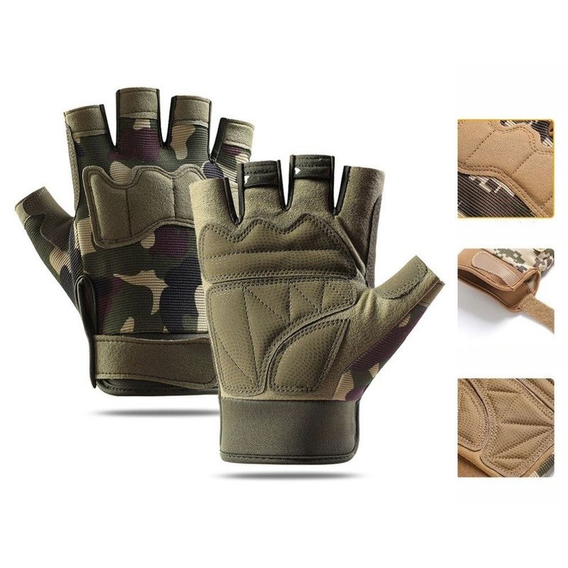 Size M - Green Camouflage - EVA Protective Tactical Gloves (1 Pair), Anti-Slip Shock-Absorbing Sports Gloves for Cycling Workouts - Image 1