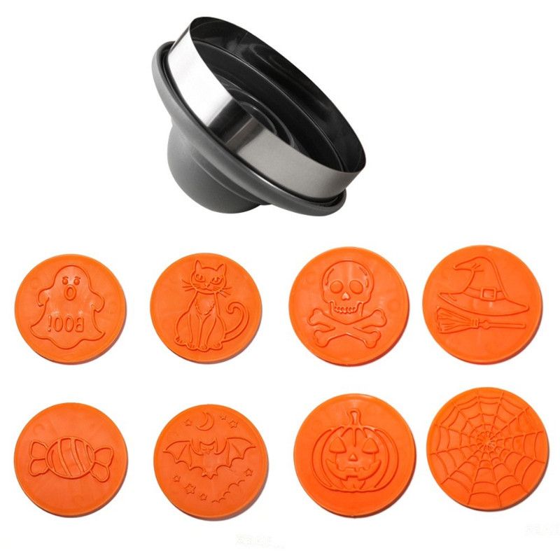Halloween Magnetic Interchangeable Cookie Cutter Stamp, 8 Patterns 2-in-1 Cutting Embossing Baking Mold - Image 1