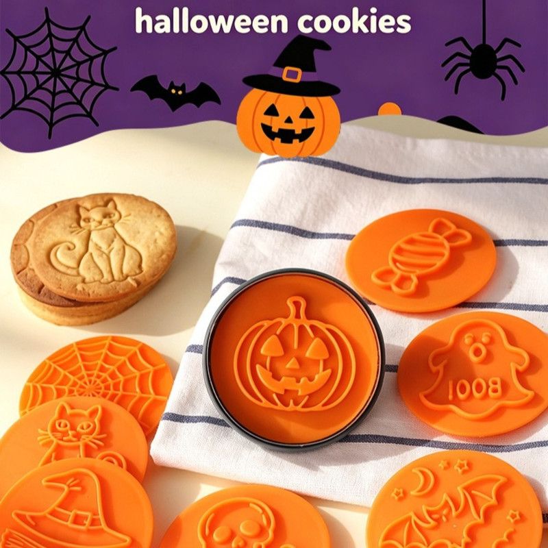 Halloween Magnetic Interchangeable Cookie Cutter Stamp, 8 Patterns 2-in-1 Cutting Embossing Baking Mold - Image 2