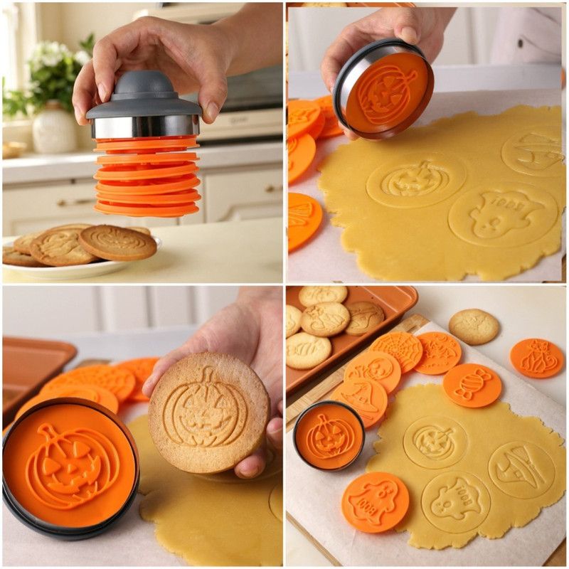 Halloween Magnetic Interchangeable Cookie Cutter Stamp, 8 Patterns 2-in-1 Cutting Embossing Baking Mold - Image 5
