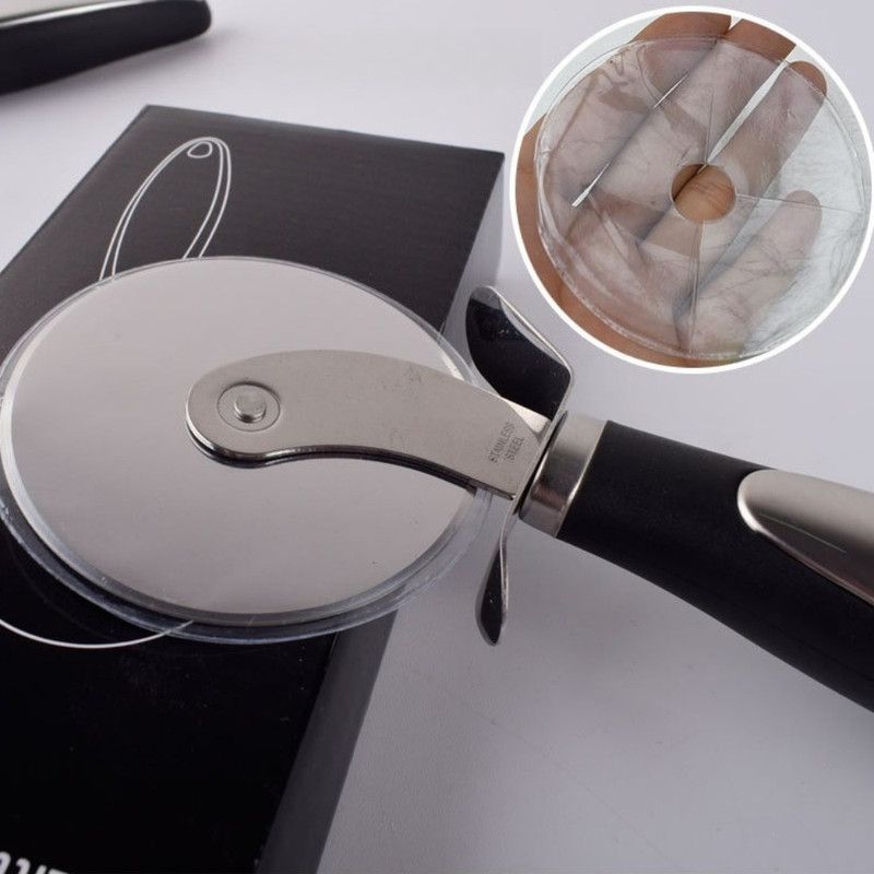 8cm Large Stainless Steel Pizza Cutter Wheel with Hand Guard, Anti-Slip Handle Baking Slicer - Image 2