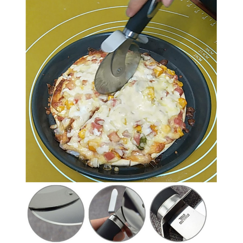 8cm Large Stainless Steel Pizza Cutter Wheel with Hand Guard, Anti-Slip Handle Baking Slicer - Image 4