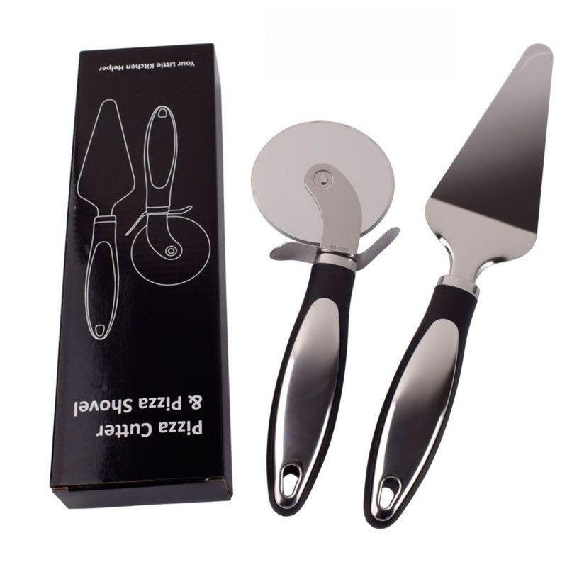2Pcs Pizza Baking Tool Set, 8cm Stainless Steel Guard Pizza Cutter Wheel & Triangular Cheese Spatula - Image 1