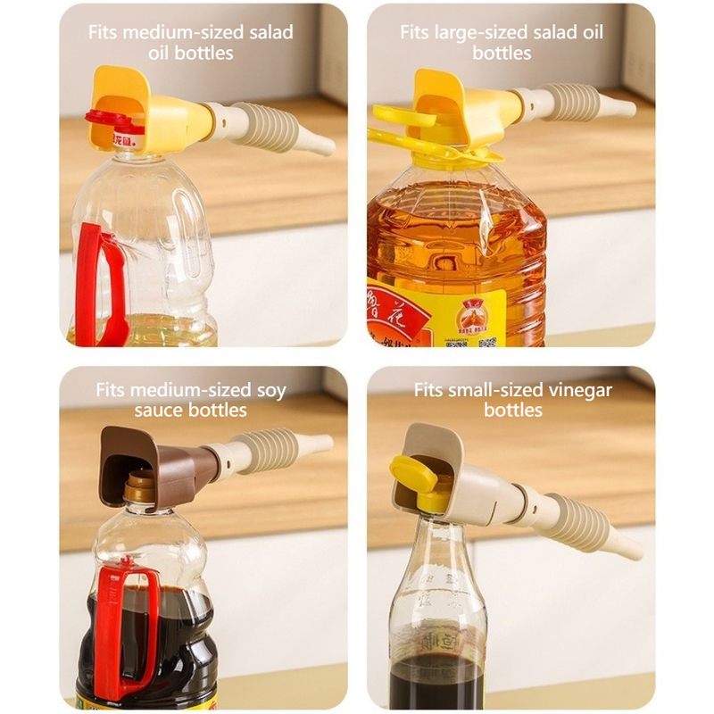 Bendable Silicone Long Oil Funnel, Clip-On Universal Oil Dispenser, Multi-Purpose Kitchen Transfer Funnel—Brown - Image 3