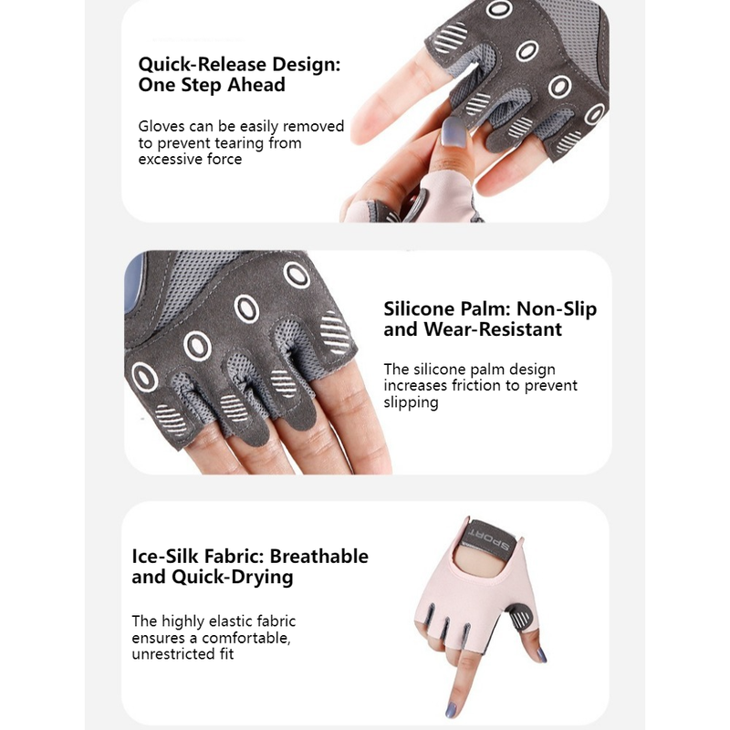 Black - Size S - Women's Ice Silk Half-Finger Fitness Gloves, Silicone Shock-Absorbing, Anti-Slip, Breathable Sports Gloves - Image 2