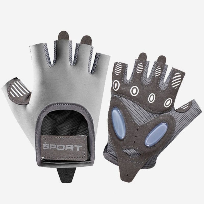 Gray - Size L - Women's Ice Silk Half-Finger Fitness Gloves, Silicone Shock-Absorbing, Anti-Slip, Breathable Sports Gloves - Image 1