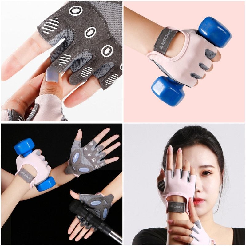 Pink - Size L - Women's Ice Silk Half-Finger Fitness Gloves, Silicone Shock-Absorbing, Anti-Slip, Breathable Sports Gloves - Image 6