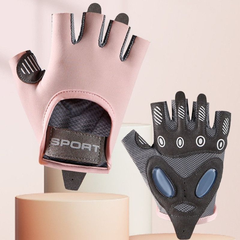 Pink - Size M - Women's Ice Silk Half-Finger Fitness Gloves, Silicone Shock-Absorbing, Anti-Slip, Breathable Sports Gloves - Image 1