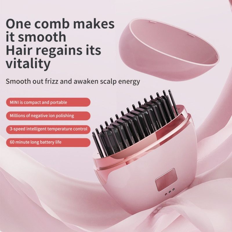 Mini Wireless Negative Ion Hair Straightener Brush, Rechargeable Portable Constant-Temperature Hair Styling Comb for Travel—Black - Image 2