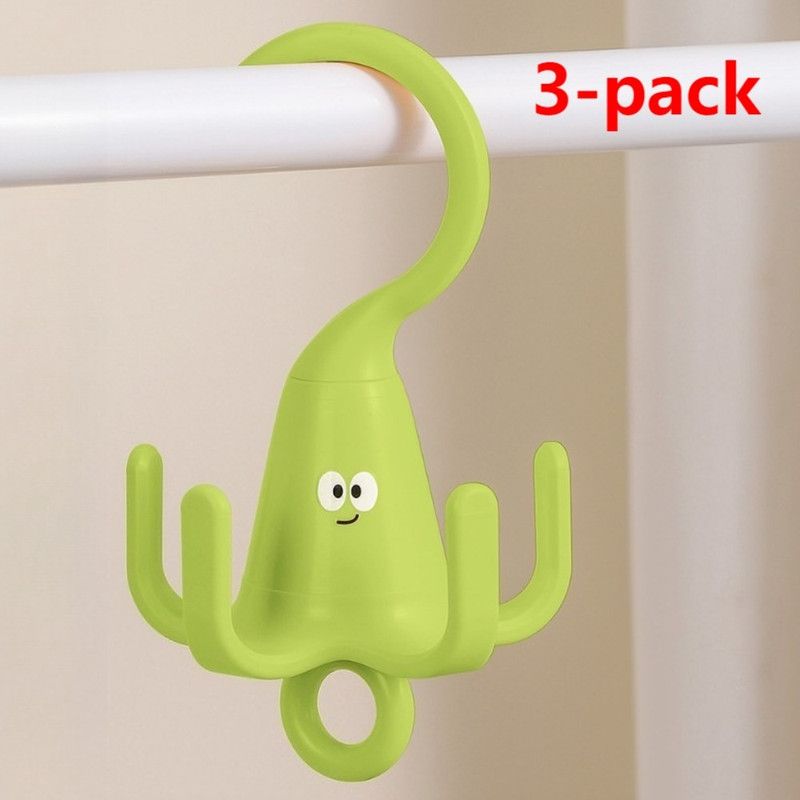 3-Pack - Cute Cartoon 5-Claw Rotating Hook, Multi-Purpose Closet Organizer Hanger for Hats, Bags, Belts, and Lingerie - Green - Image 1