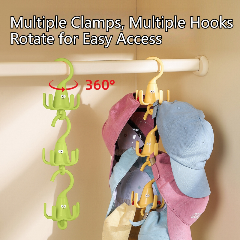 3-Pack - Cute Cartoon 5-Claw Rotating Hook, Multi-Purpose Closet Organizer Hanger for Hats, Bags, Belts, and Lingerie - Green - Image 2