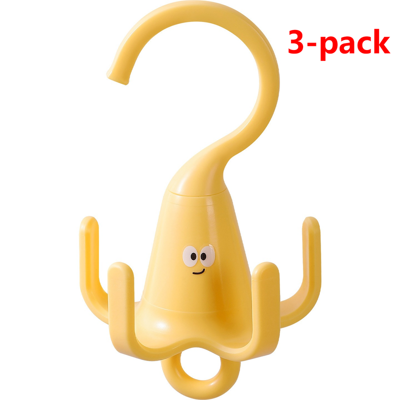 3-Pack - Cute Cartoon 5-Claw Rotating Hook, Multi-Purpose Closet Organizer Hanger for Hats, Bags, Belts, and Lingerie - Yellow - Image 1