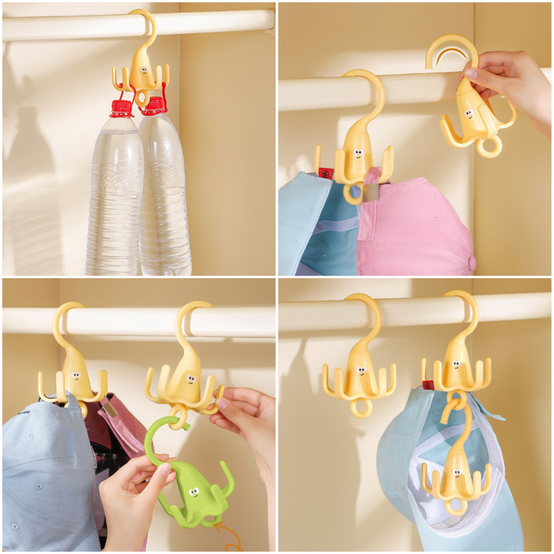 3-Pack - Cute Cartoon 5-Claw Rotating Hook, Multi-Purpose Closet Organizer Hanger for Hats, Bags, Belts, and Lingerie - Yellow - Image 4